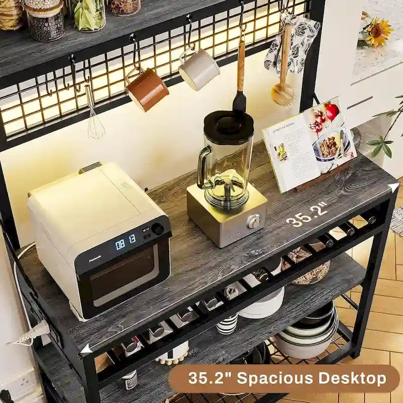 6-Tier Kitchen Bakers Rack Coffee Bar with LED Lights Power Outlet