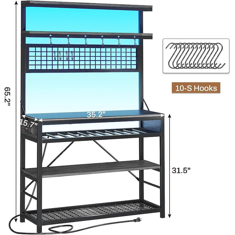 6-Tier Kitchen Bakers Rack Coffee Bar with LED Lights Power Outlet