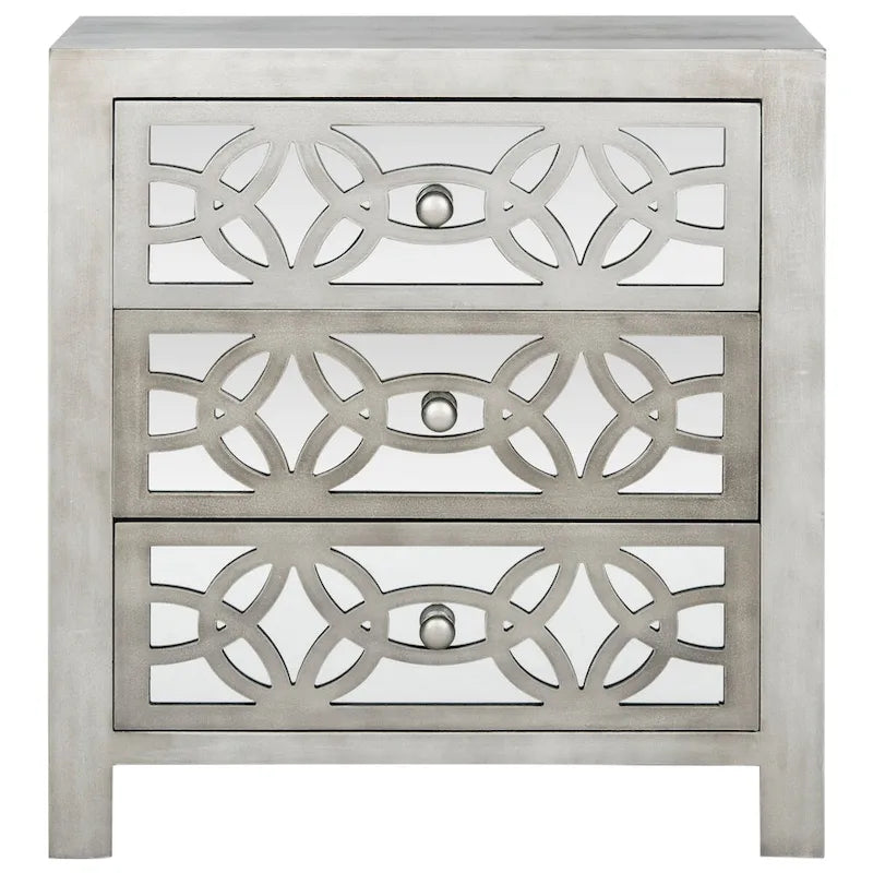3-Drawer Chest Mirrored Guilloche Pattern Grey Glam Country Modern
