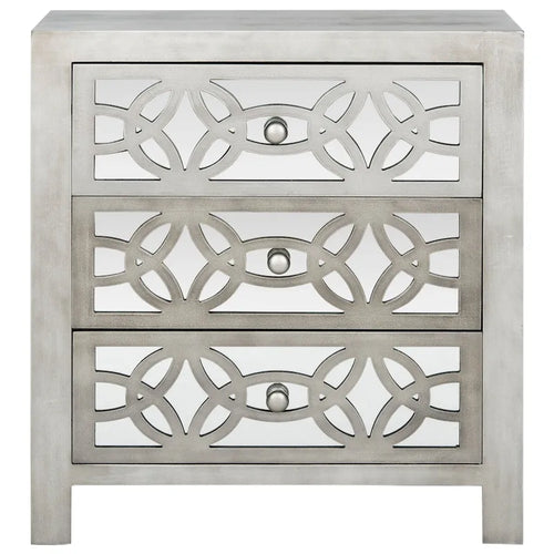 3-Drawer Chest Mirrored Guilloche Pattern Grey Glam Country Modern