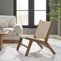 Woven Rope Basket Weave Accent Lounge Chair Rubberwood Frame Walnut Natural