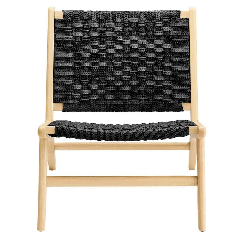 Woven Rope Basket Weave Accent Lounge Chair Rubberwood Frame Walnut Natural