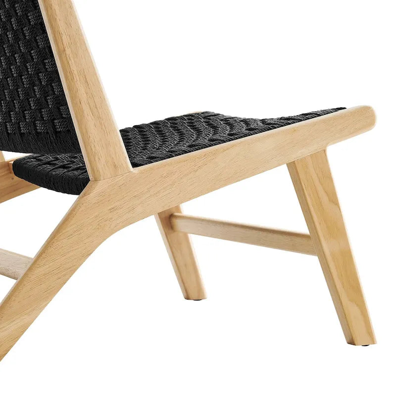 Woven Rope Basket Weave Accent Lounge Chair Rubberwood Frame Walnut Natural