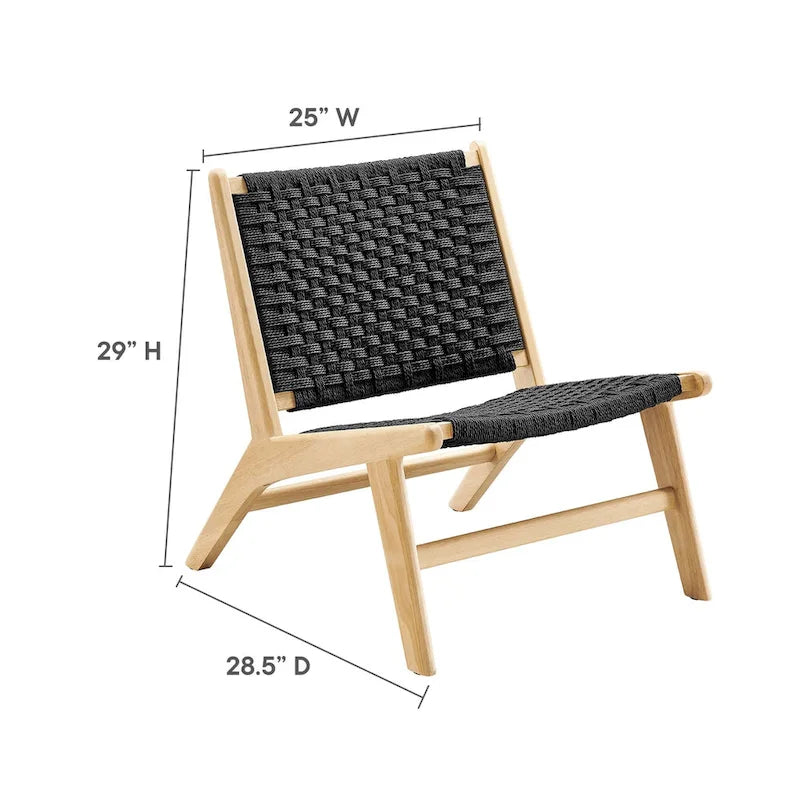 Woven Rope Basket Weave Accent Lounge Chair Rubberwood Frame Walnut Natural