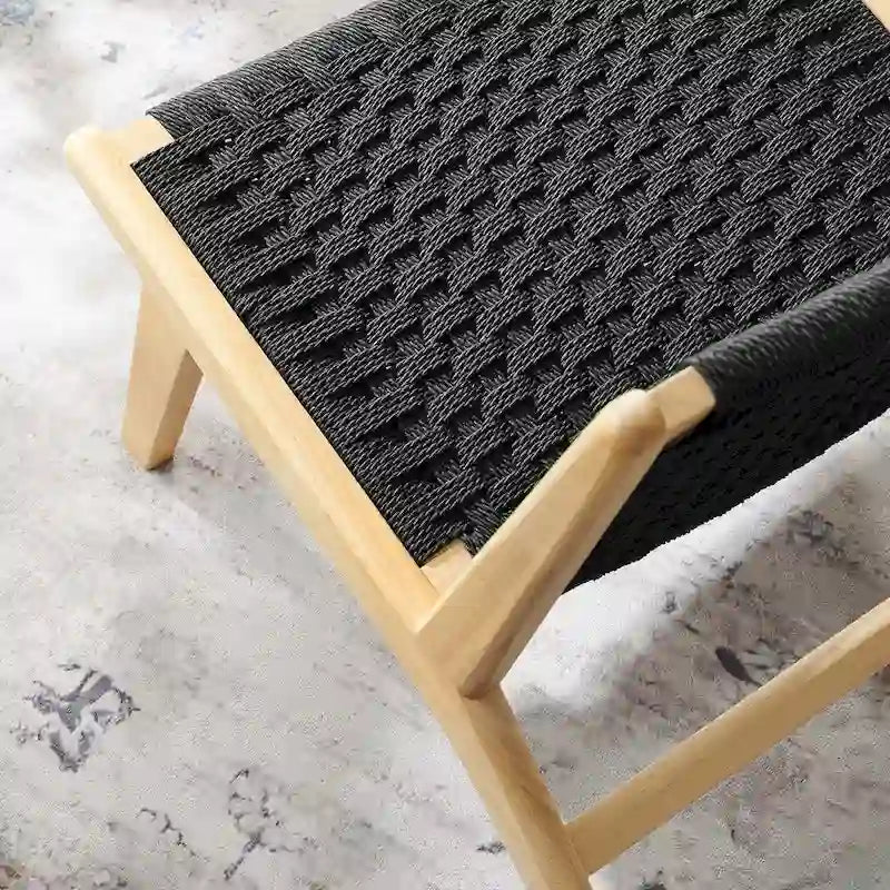 Woven Rope Basket Weave Accent Lounge Chair Rubberwood Frame Walnut Natural