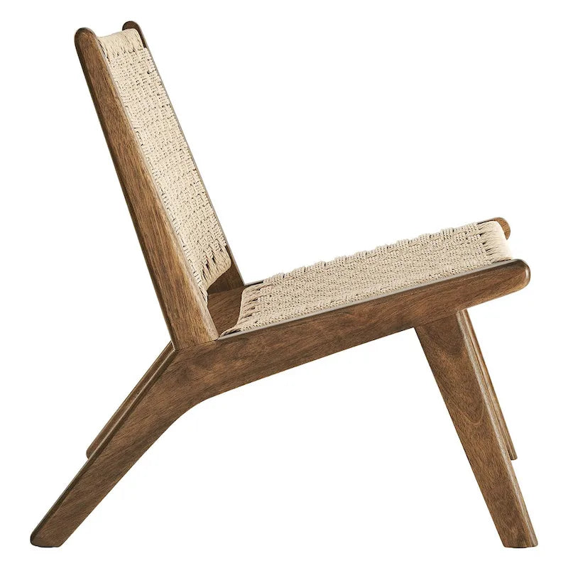 Woven Rope Basket Weave Accent Lounge Chair Rubberwood Frame Walnut Natural