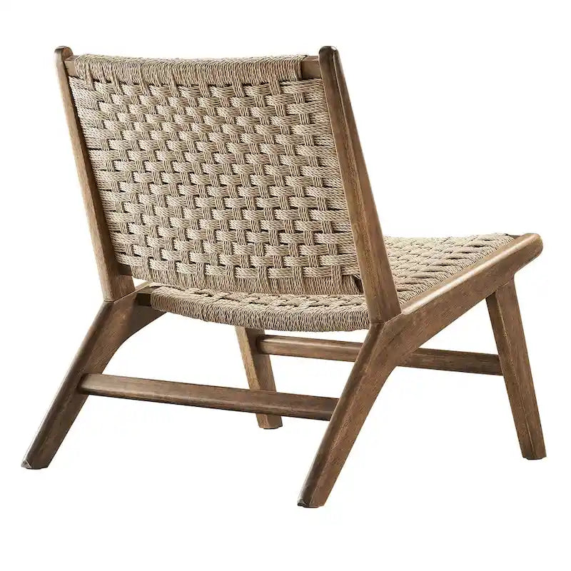 Woven Rope Basket Weave Accent Lounge Chair Rubberwood Frame Walnut Natural