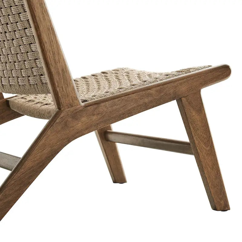 Woven Rope Basket Weave Accent Lounge Chair Rubberwood Frame Walnut Natural