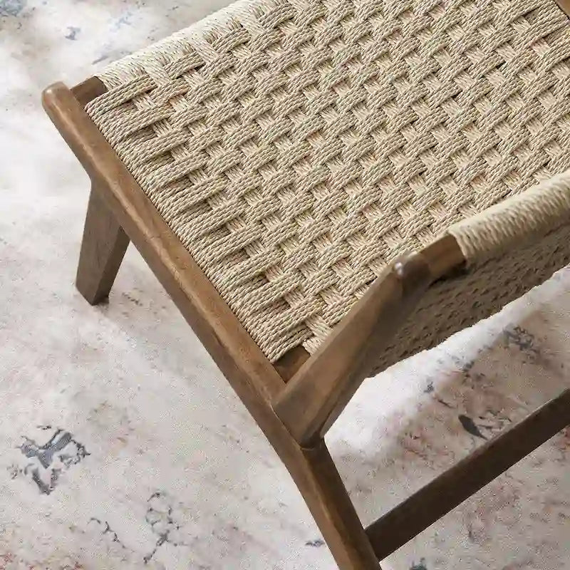 Woven Rope Basket Weave Accent Lounge Chair Rubberwood Frame Walnut Natural