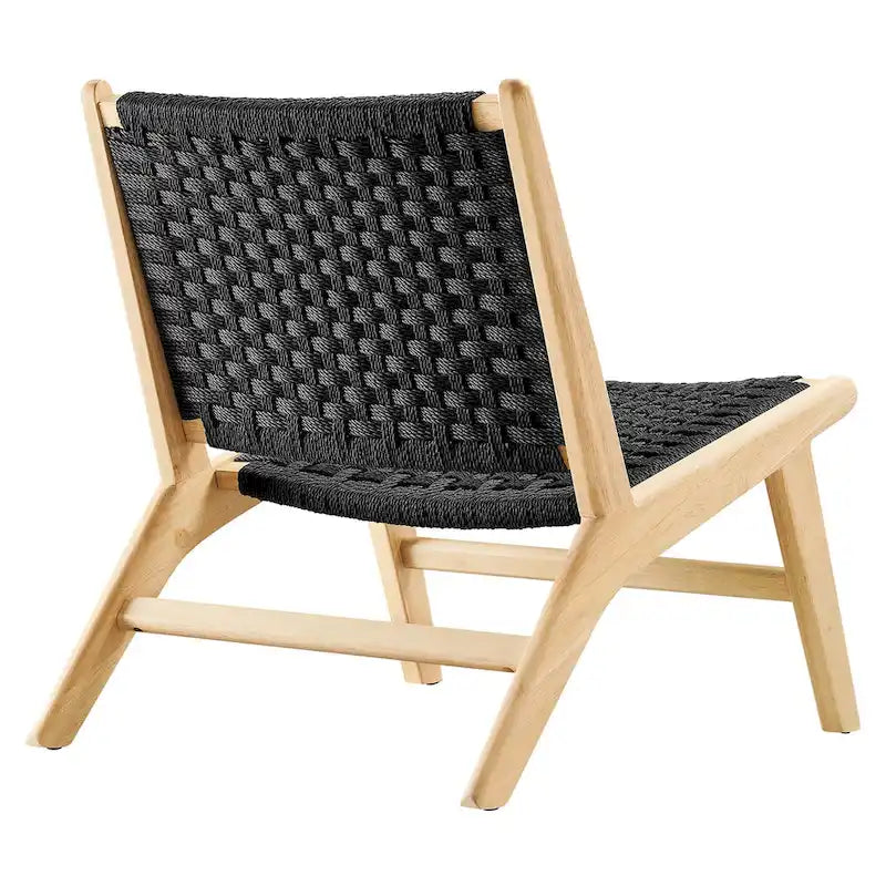 Woven Rope Basket Weave Accent Lounge Chair Rubberwood Frame Walnut Natural