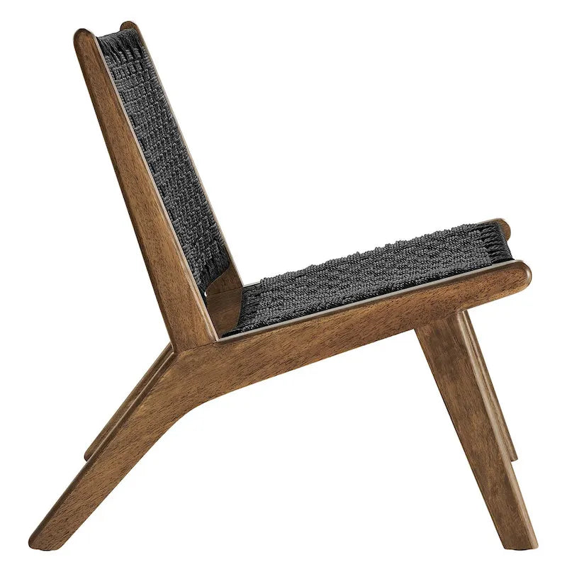 Woven Rope Basket Weave Accent Lounge Chair Rubberwood Frame Walnut Natural