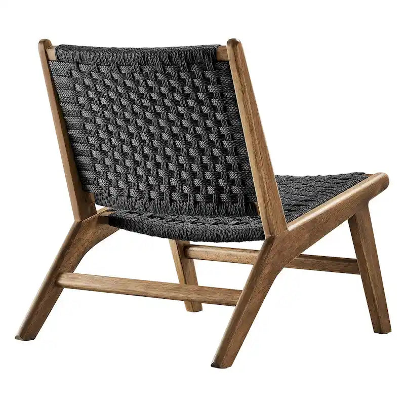 Woven Rope Basket Weave Accent Lounge Chair Rubberwood Frame Walnut Natural