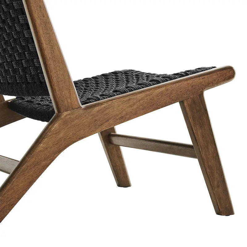 Woven Rope Basket Weave Accent Lounge Chair Rubberwood Frame Walnut Natural