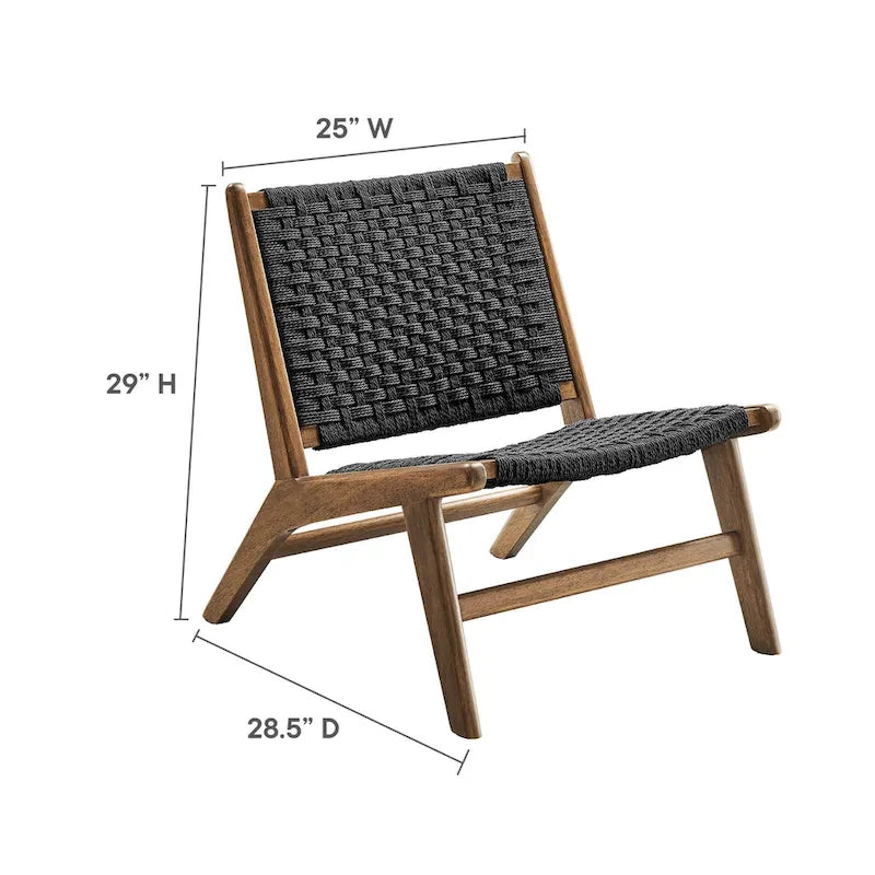 Woven Rope Basket Weave Accent Lounge Chair Rubberwood Frame Walnut Natural
