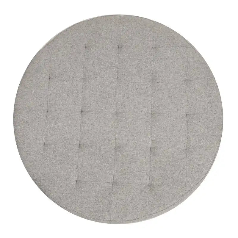 Round Tufted Cotton Linen Ottoman X-Cross Iron Frame Footrest Display Seat