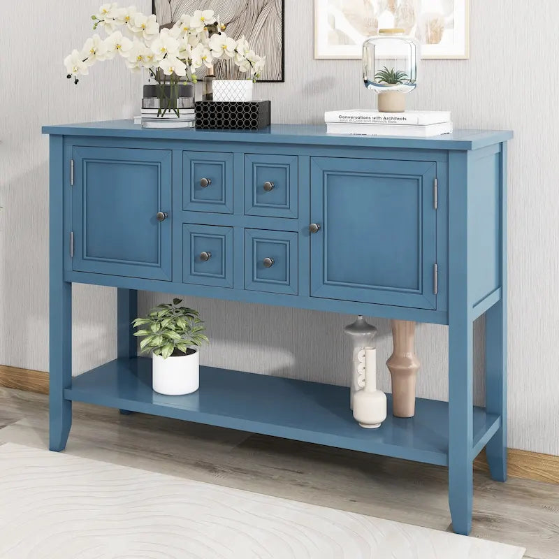 Credenza vintage a buffet, madia e tavolo consolle, 4 cassetti, 2 ante, ripiano inferiore