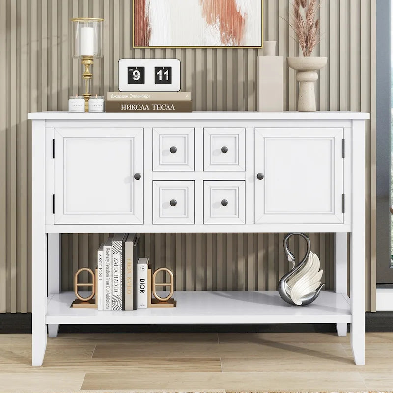 Vintage Buffet Sideboard Console Table 4 Drawers 2 Cabinets Bottom Shelf