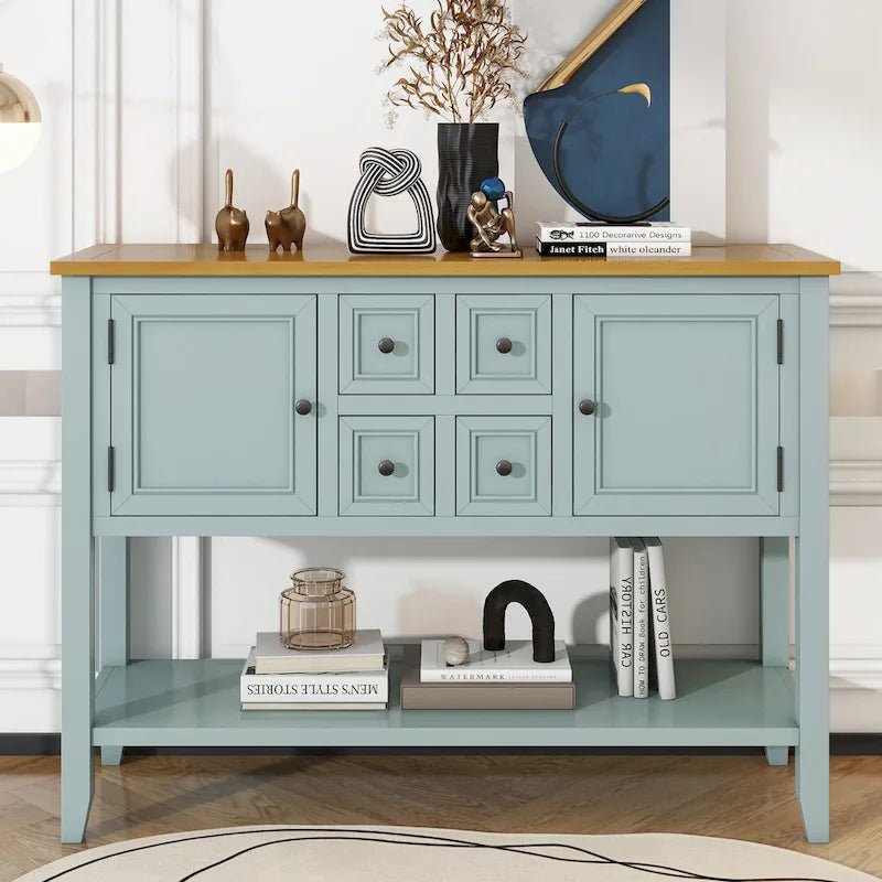 Vintage Buffet Sideboard Console Table 4 Drawers 2 Cabinets Bottom Shelf