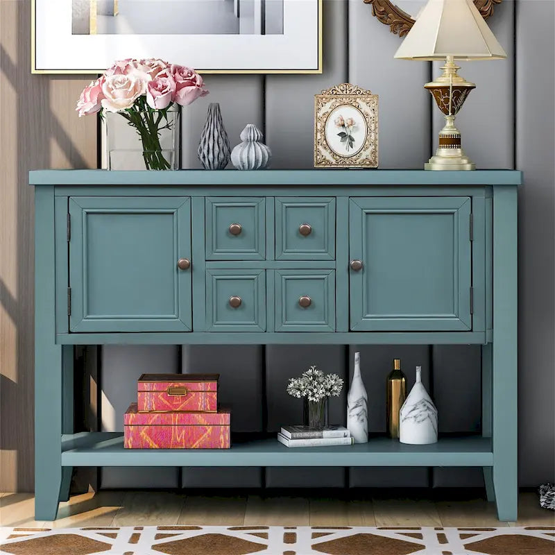Vintage Buffet Sideboard Console Table 4 Drawers 2 Cabinets Bottom Shelf