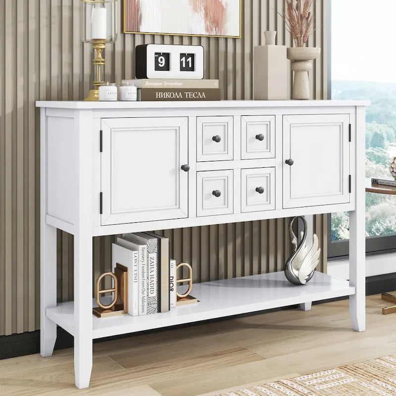 Vintage Buffet Sideboard Console Table 4 Drawers 2 Cabinets Bottom Shelf