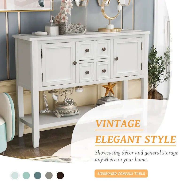 Vintage Buffet Sideboard Console Table 4 Drawers 2 Cabinets Bottom Shelf