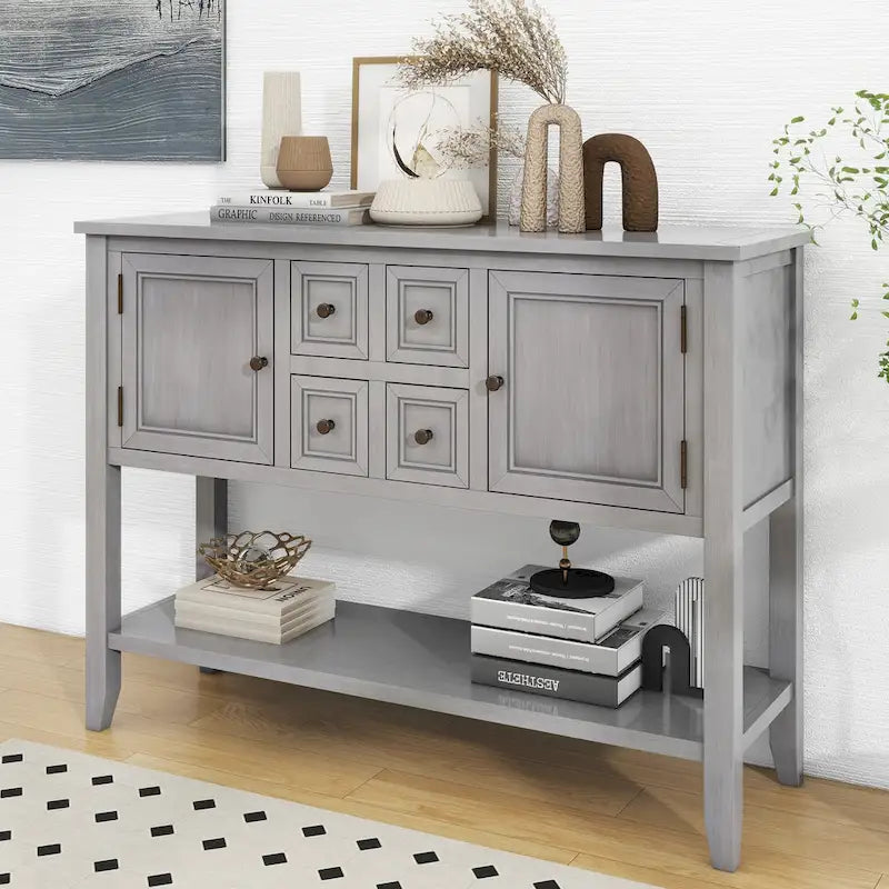 Vintage Buffet Sideboard Console Table 4 Drawers 2 Cabinets Bottom Shelf