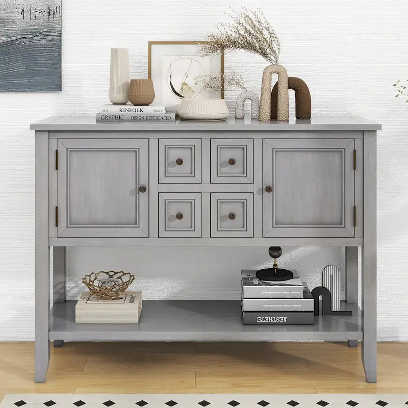 Vintage Buffet Sideboard Console Table 4 Drawers 2 Cabinets Bottom Shelf