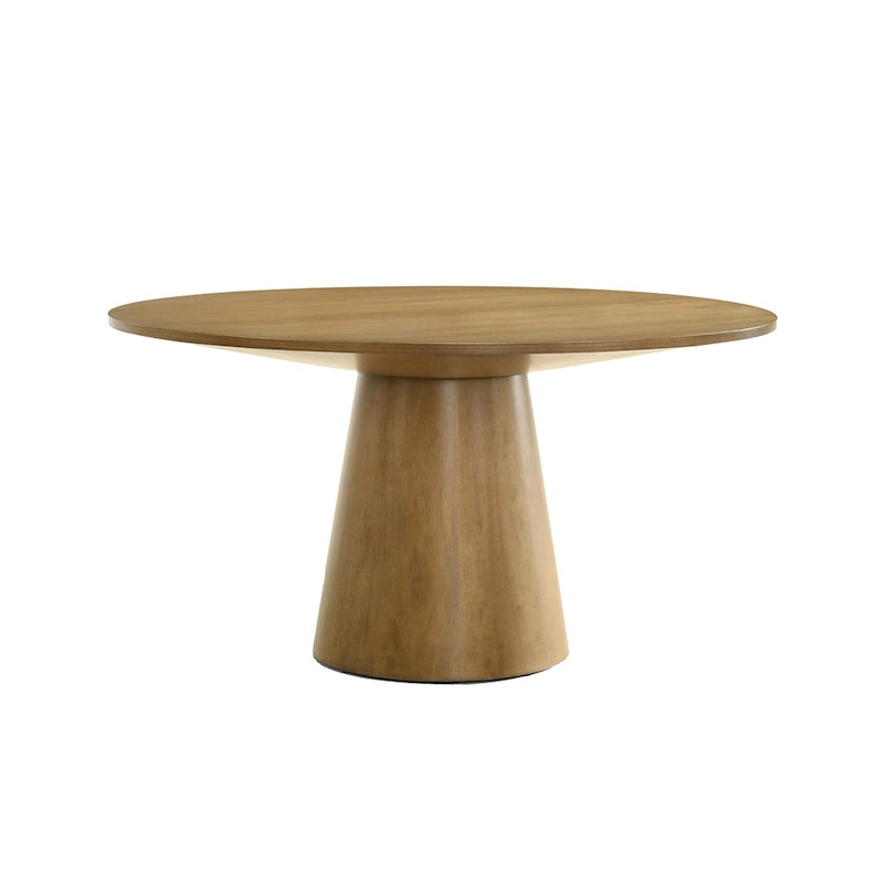 Tavolo da pranzo rotondo con base centrale da 47 pollici, impiallacciatura di rovere, marrone effetto legno sbiancato, moderno