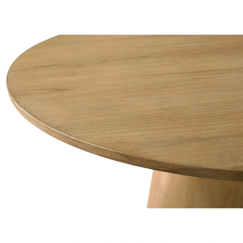 Tavolo da pranzo rotondo con base centrale da 47 pollici, impiallacciatura di rovere, marrone effetto legno sbiancato, moderno