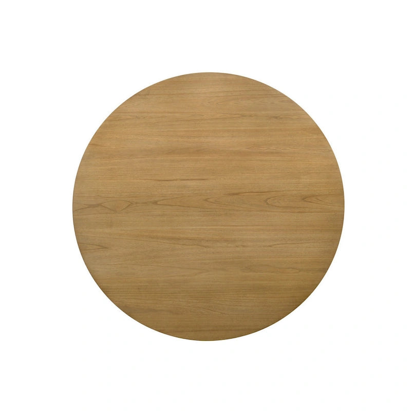 Tavolo da pranzo rotondo con base centrale da 47 pollici, impiallacciatura di rovere, marrone effetto legno sbiancato, moderno