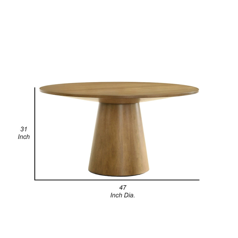47-Inch Round Pedestal Dining Table Oak Veneer Driftwood Brown Modern