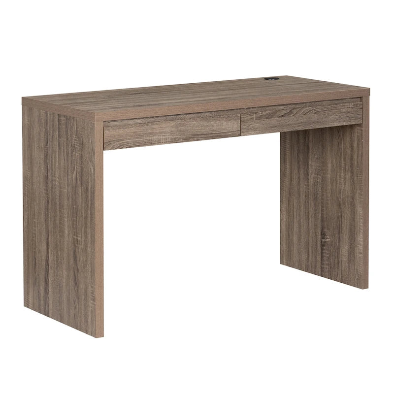 Parsons Style Mid-Century 2-Drawer Writing Desk Grey Veneer Compact