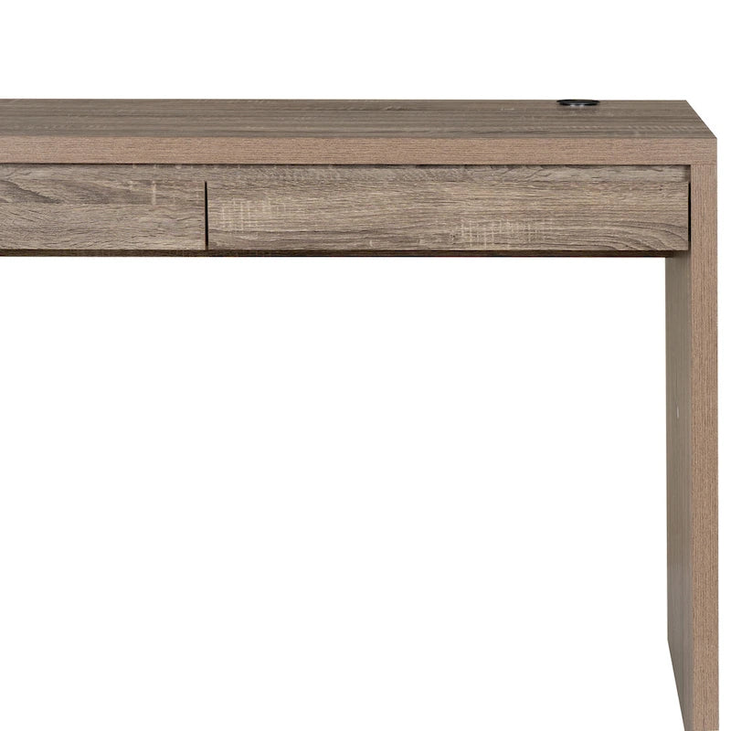 Parsons Style Mid-Century 2-Drawer Writing Desk Grey Veneer Compact