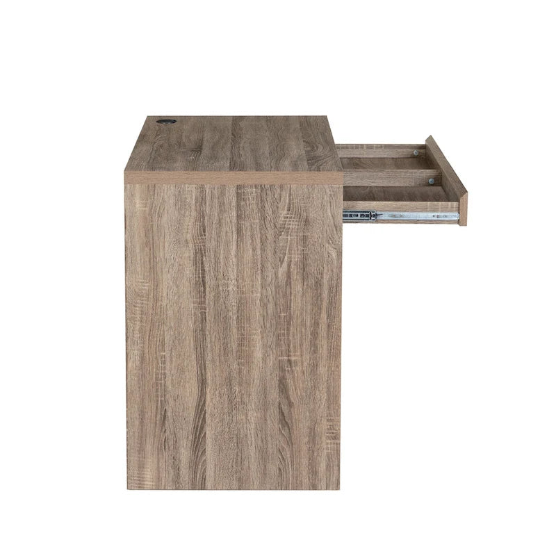Parsons Style Mid-Century 2-Drawer Writing Desk Grey Veneer Compact