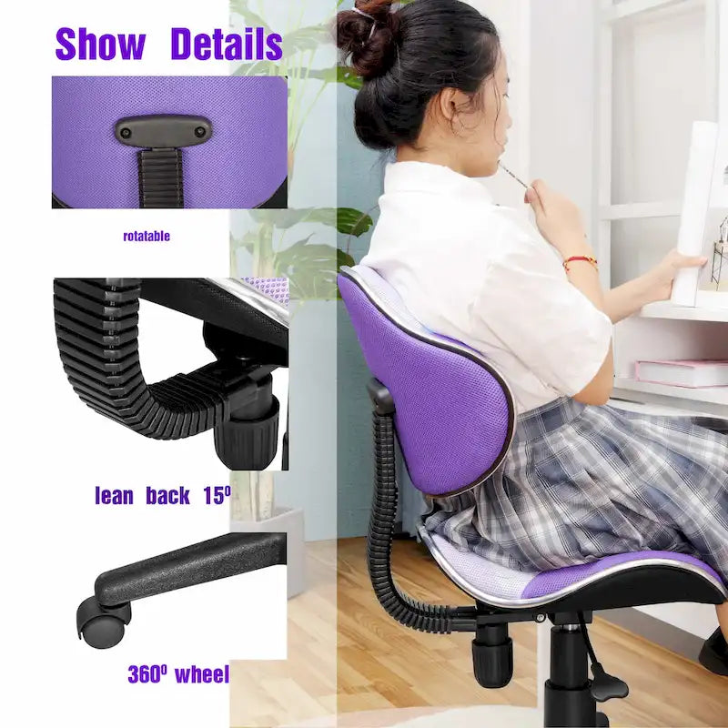 Low Back Mesh Office Chair Racing Style Saddle Seat Swivel Height Adjustable No Arms