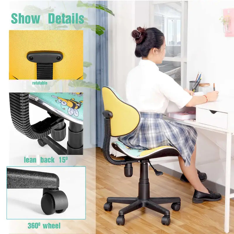 Low Back Mesh Office Chair Racing Style Saddle Seat Swivel Height Adjustable No Arms