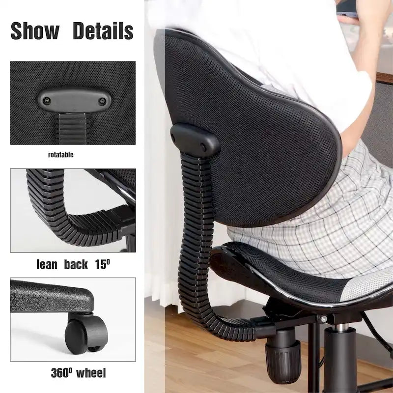 Low Back Mesh Office Chair Racing Style Saddle Seat Swivel Height Adjustable No Arms
