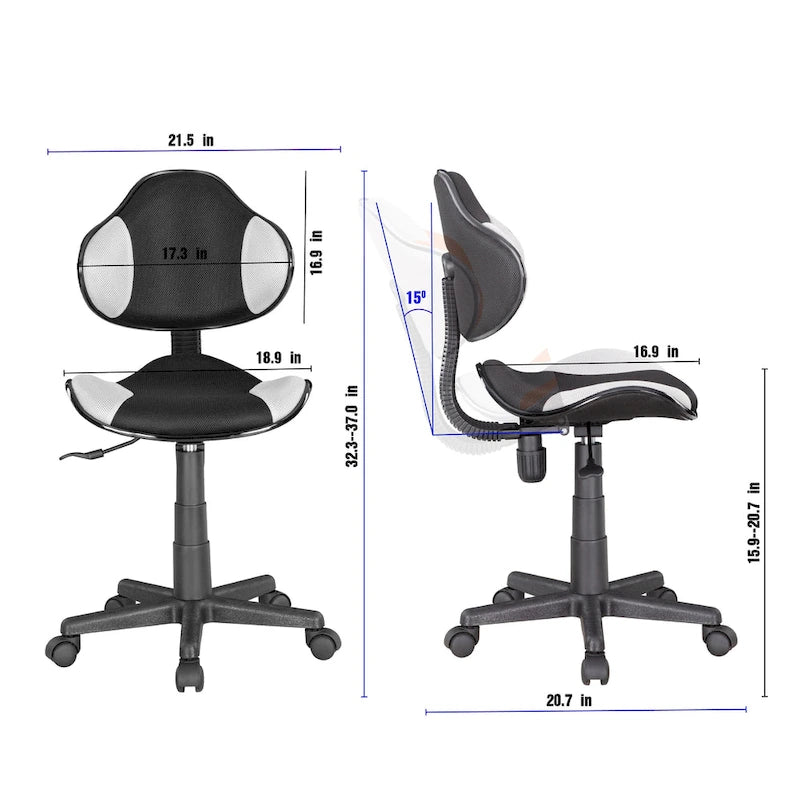 Low Back Mesh Office Chair Racing Style Saddle Seat Swivel Height Adjustable No Arms