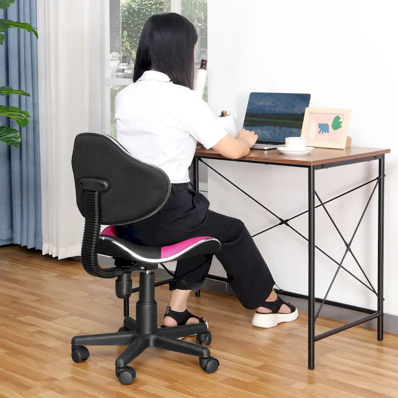 Low Back Mesh Office Chair Racing Style Saddle Seat Swivel Height Adjustable No Arms
