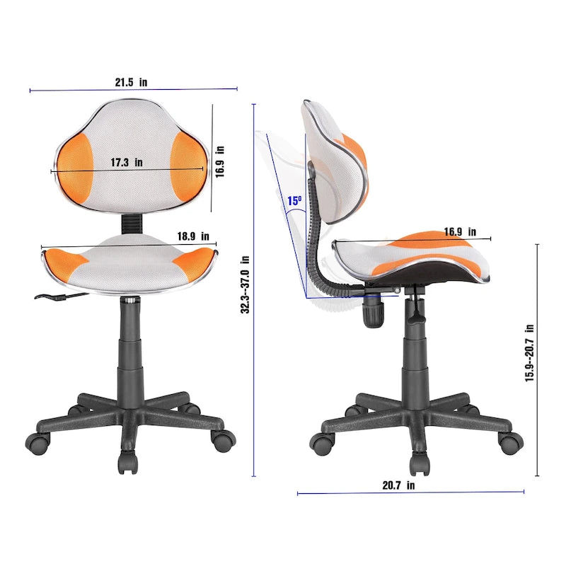 Low Back Mesh Office Chair Racing Style Saddle Seat Swivel Height Adjustable No Arms