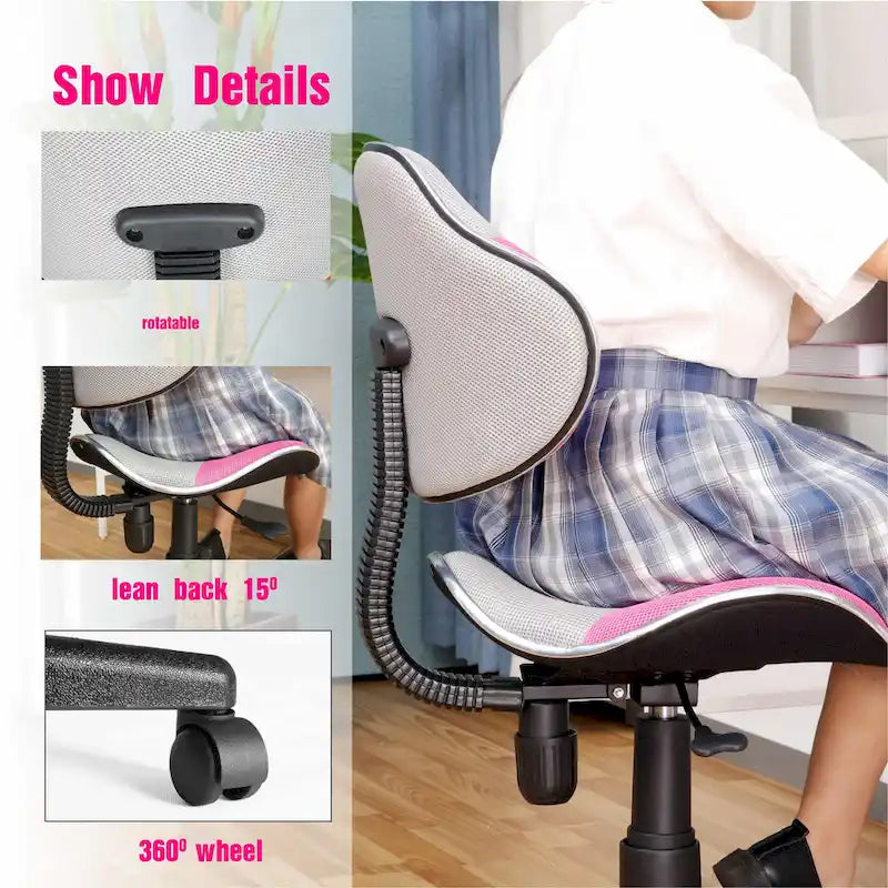 Low Back Mesh Office Chair Racing Style Saddle Seat Swivel Height Adjustable No Arms