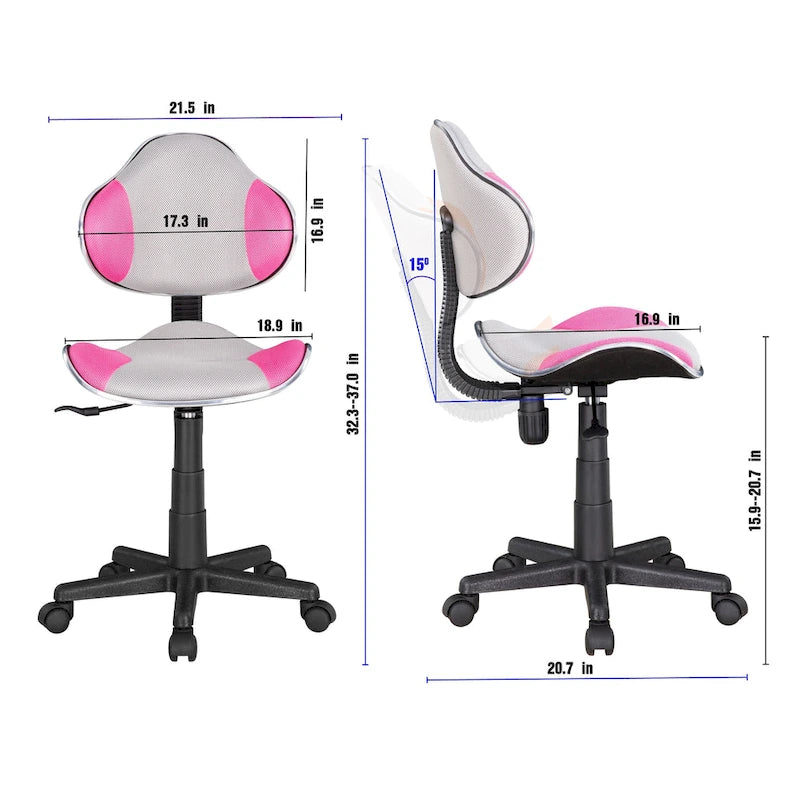 Low Back Mesh Office Chair Racing Style Saddle Seat Swivel Height Adjustable No Arms
