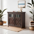 Farmhouse Barn Door Buffet Sideboard Cabinet Glass Windows Adjustable Shelf