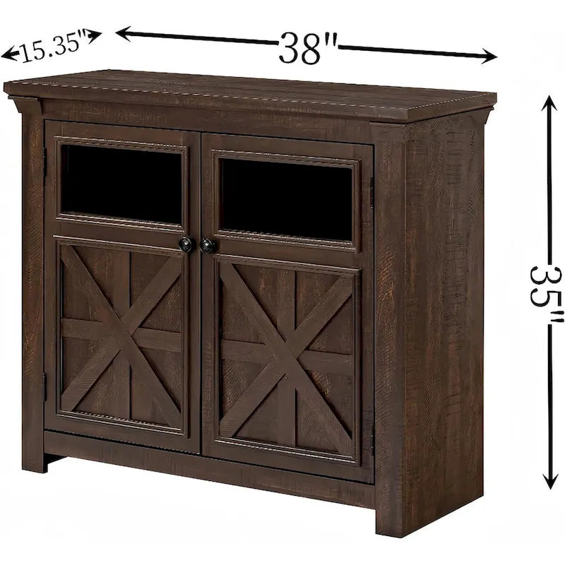 Farmhouse Barn Door Buffet Sideboard Cabinet Glass Windows Adjustable Shelf