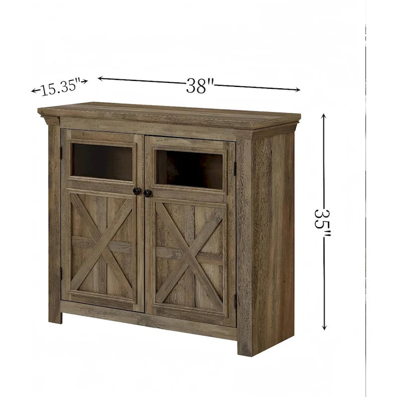 Farmhouse Barn Door Buffet Sideboard Cabinet Glass Windows Adjustable Shelf