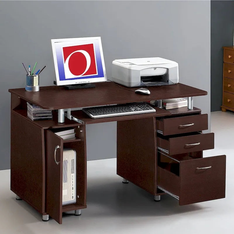 Computer Desk 3-Drawer Filing Cabinet CPU Cabinet Pull-Out Keyboard Tray MDF