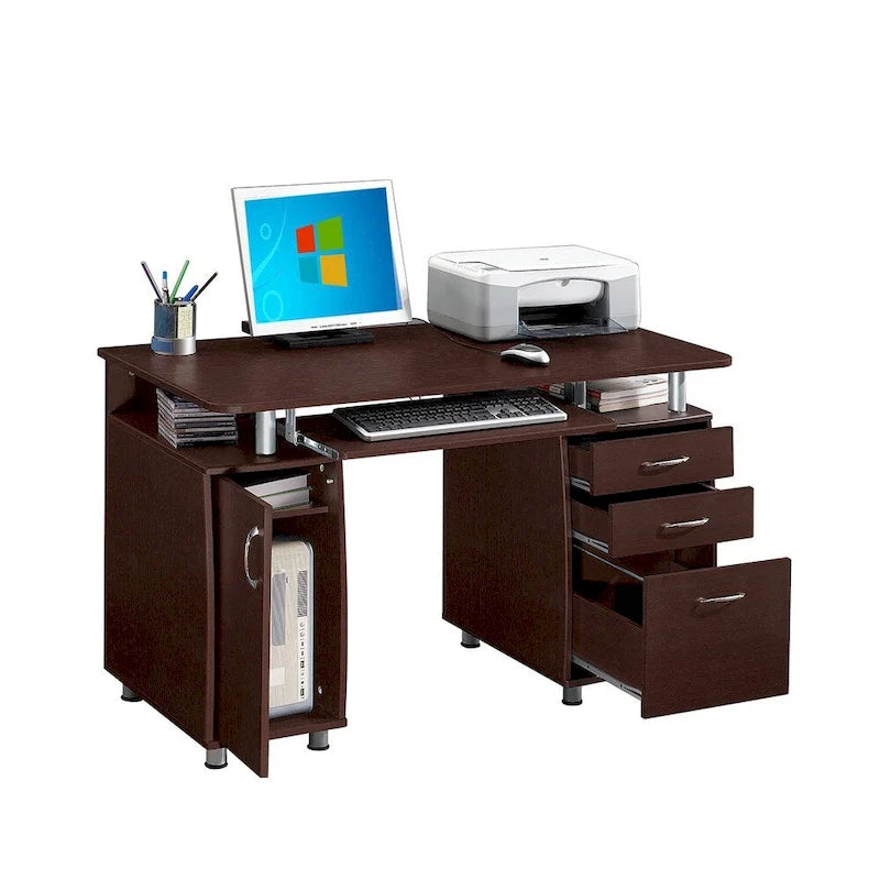 Scrivania per computer con schedario a 3 cassetti, vano per CPU e ripiano estraibile per tastiera, MDF