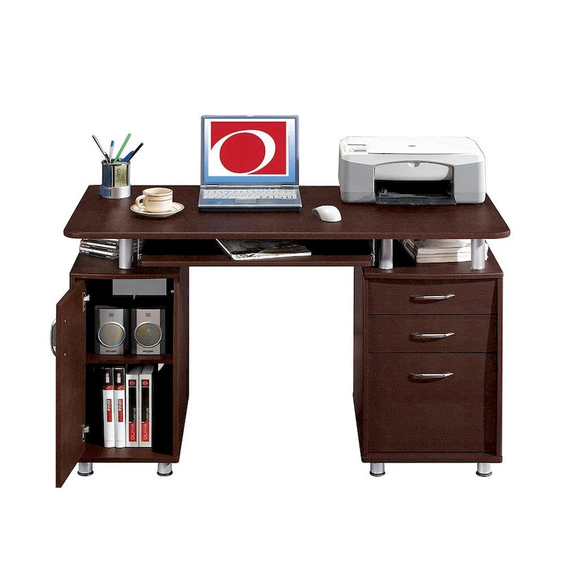 Scrivania per computer con schedario a 3 cassetti, vano per CPU e ripiano estraibile per tastiera, MDF
