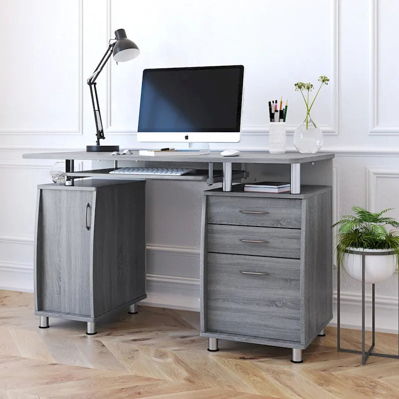 Computer Desk 3-Drawer Filing Cabinet CPU Cabinet Pull-Out Keyboard Tray MDF