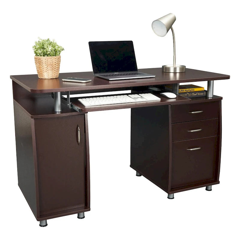 Computer Desk 3-Drawer Filing Cabinet CPU Cabinet Pull-Out Keyboard Tray MDF